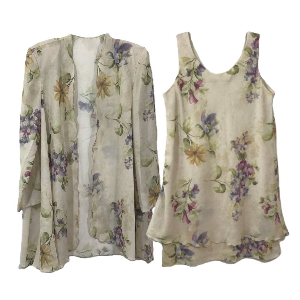 Floral Chiffon Dress Duster 2 Piece Set Sz 16 Vintage Pride & Joy